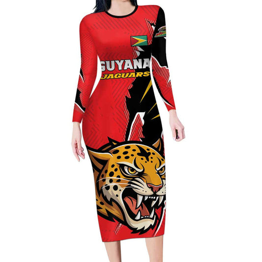 Custom Cricket Guyana Jaguars Go Champion Long Sleeve Bodycon Dress
