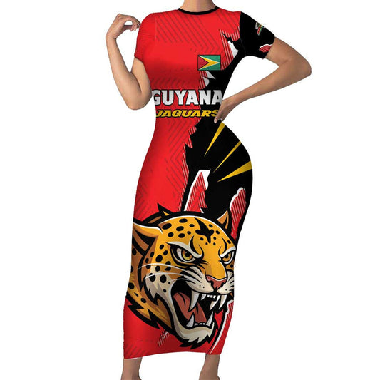 Custom Cricket Guyana Jaguars Go Champion Short Sleeve Bodycon Dress