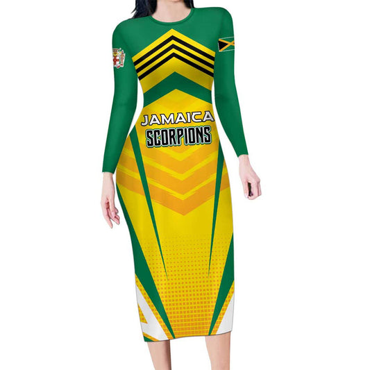 Custom Cricket Jamaica Scorpions We Made Legends Long Sleeve Bodycon Dress