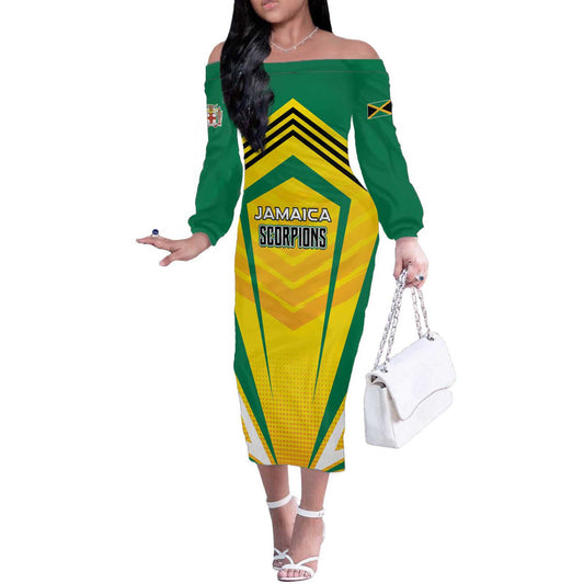Custom Cricket Jamaica Scorpions We Made Legends Off The Shoulder Long Sleeve Dress
