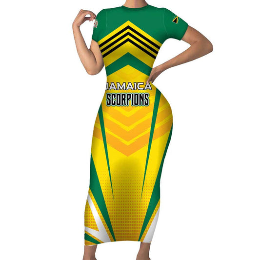 Custom Cricket Jamaica Scorpions We Made Legends Short Sleeve Bodycon Dress