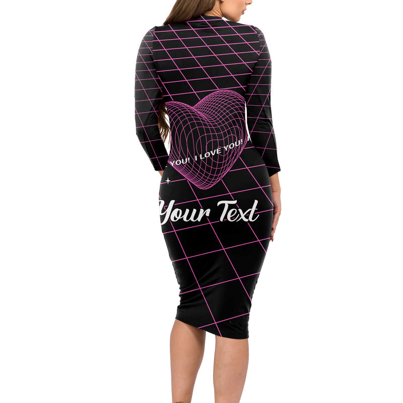 All You Need Is Love Valentine Day Geometry Wireframe Style Long Sleeve Bodycon Dress
