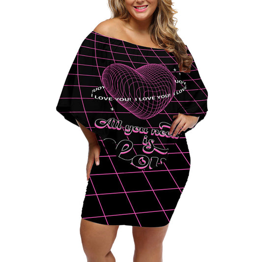 All You Need Is Love Valentine Day Geometry Wireframe Style Off Shoulder Short Dress