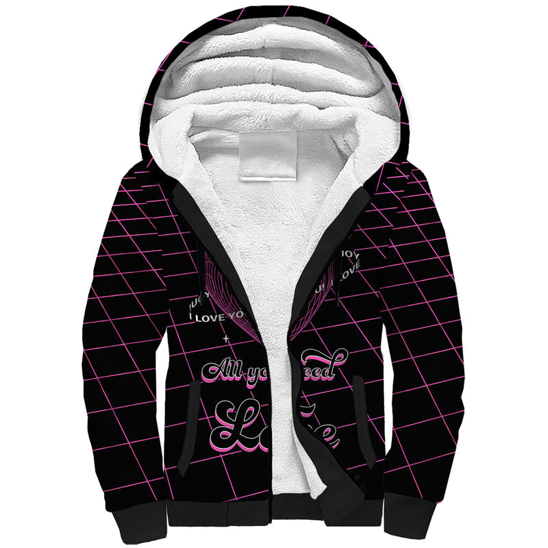 All You Need is Love Valentine Day Geometry Wireframe Style Sherpa Hoodie