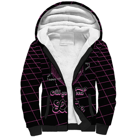 All You Need is Love Valentine Day Geometry Wireframe Style Sherpa Hoodie