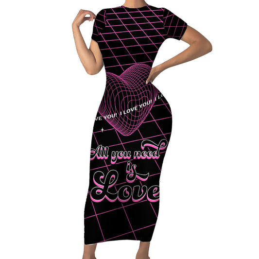 All You Need Is Love Valentine Day Geometry Wireframe Style Short Sleeve Bodycon Dress