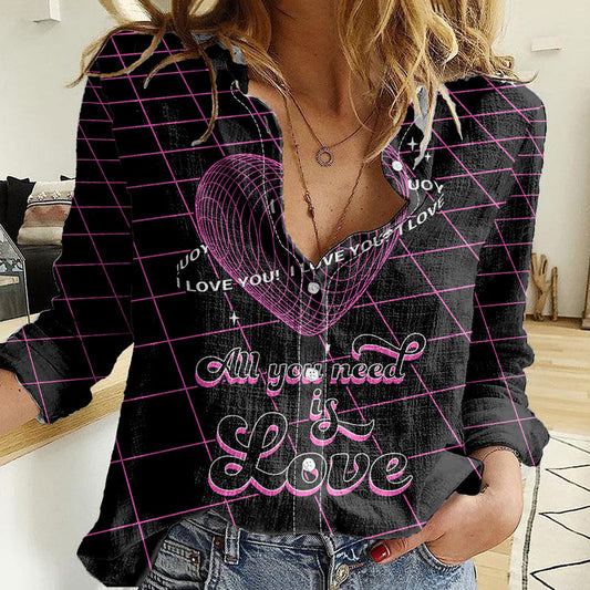 All You Need is Love Valentine Day Geometry Wireframe Style Women Casual Shirt