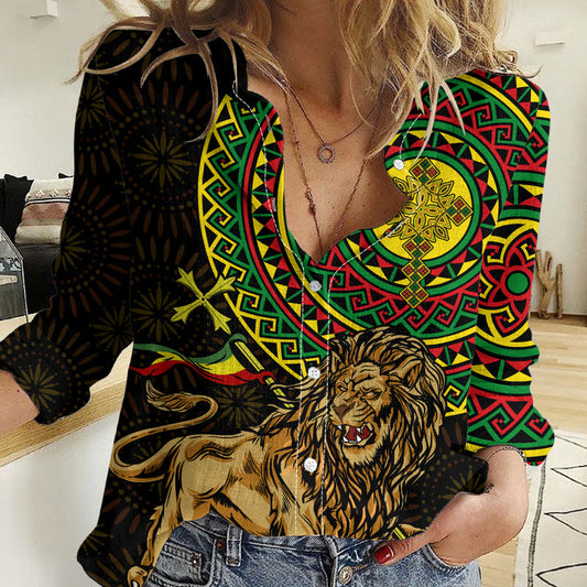 Ethiopia National Day Lion Of Judah African Pattern Women Casual Shirt