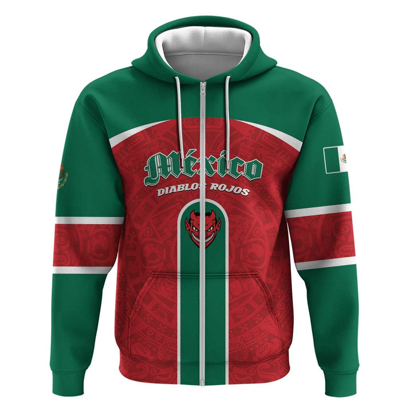 Custom Baseball Mexico Diablos Rojos Red Devils Aztec Pattern Hoodie