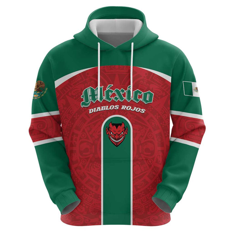 Custom Baseball Mexico Diablos Rojos Red Devils Aztec Pattern Hoodie