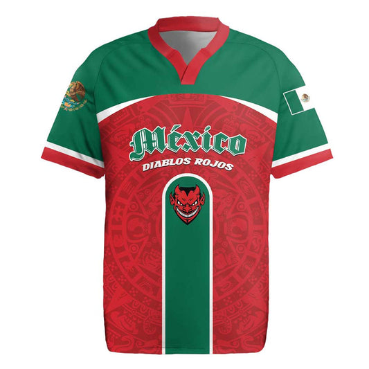Custom Baseball Mexico Diablos Rojos Red Devils Aztec Pattern Rugby Jersey