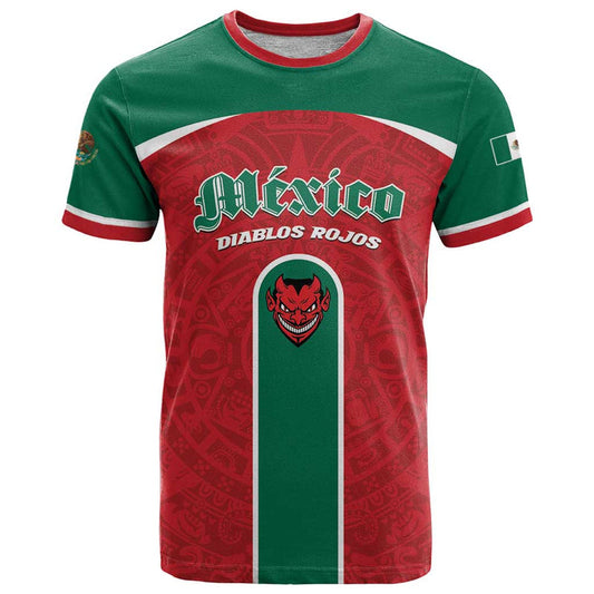 Custom Baseball Mexico Diablos Rojos Red Devils Aztec Pattern T Shirt