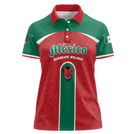 Custom Baseball Mexico Diablos Rojos Red Devils Aztec Pattern Women Polo Shirt