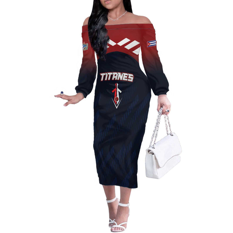 Custom Baseball Titanes Florida Puerto Rico Boys Come On Off The Shoulder Long Sleeve Dress