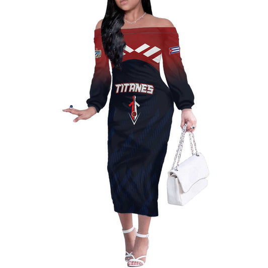 Custom Baseball Titanes Florida Puerto Rico Boys Come On Off The Shoulder Long Sleeve Dress