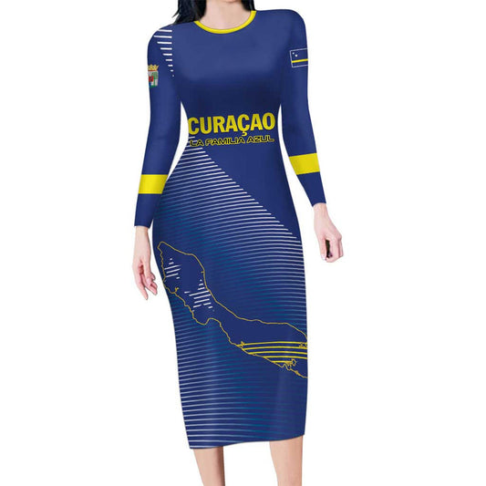 Custom Curacao Football La Familia Azul Go Champion Long Sleeve Bodycon Dress
