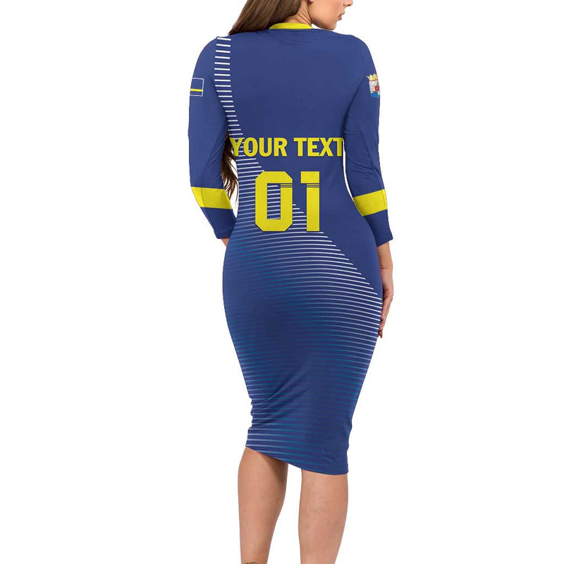 Custom Curacao Football La Familia Azul Go Champion Long Sleeve Bodycon Dress