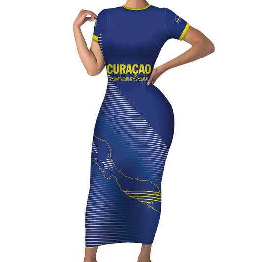 Custom Curacao Football La Familia Azul Go Champion Short Sleeve Bodycon Dress