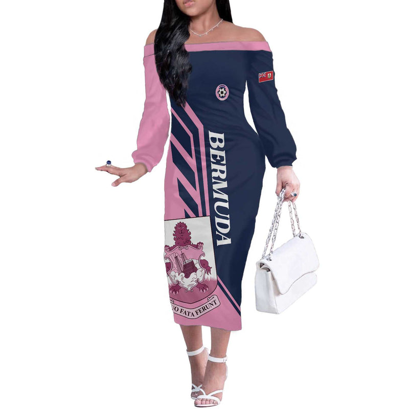 Custom Bermuda Football Come On Gombey Warriors Off The Shoulder Long Sleeve Dress