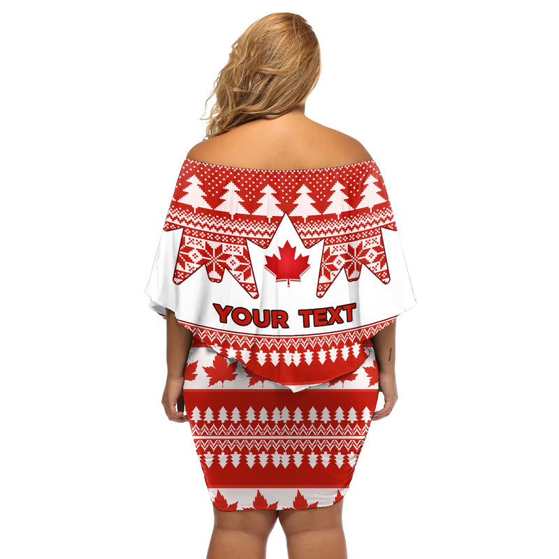 Custom Canada Christmas Maple Leaf Unique Style Off Shoulder Short Dress