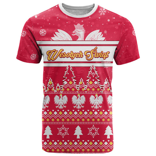 Custom Poland Christmas Wesolych Swiat Polish Eagle T Shirt