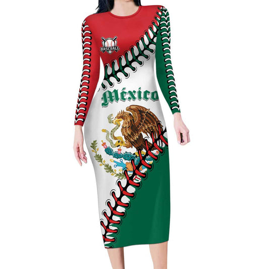Custom Baseball Mexico Come On Mexican Team Long Sleeve Bodycon Dress