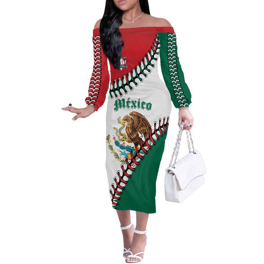 Custom Baseball Mexico Come On Mexican Team Off The Shoulder Long Sleeve Dress