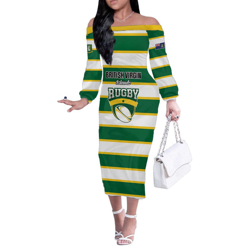 Custom British Virgin Islands Rugby Team Bvi Go Champions Off The Shoulder Long Sleeve Dress