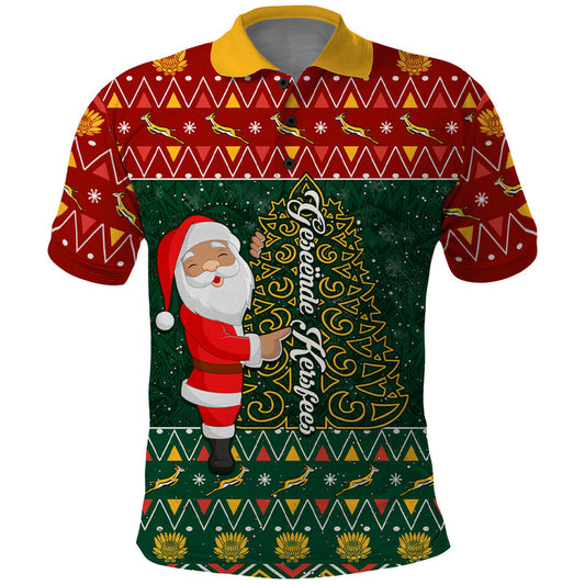 Custom South Africa Christmas Geseende Kersfees Santa Claus African Pattern Polo Shirt