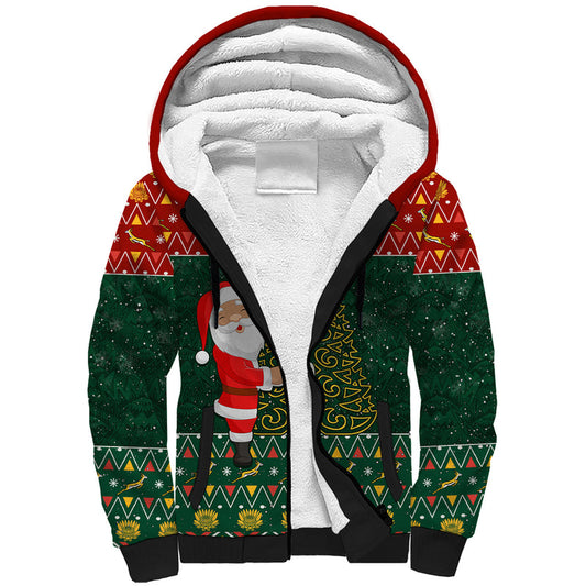 Custom South Africa Christmas Geseende Kersfees Santa Claus African Pattern Sherpa Hoodie
