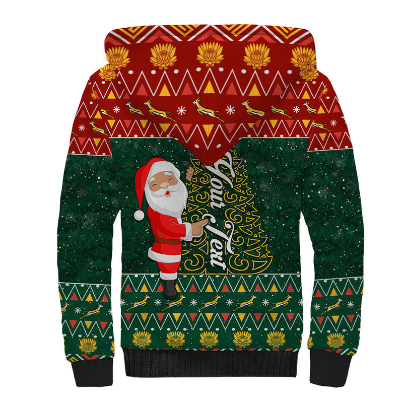 Custom South Africa Christmas Geseende Kersfees Santa Claus African Pattern Sherpa Hoodie