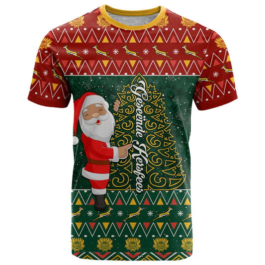 Custom South Africa Christmas Geseende Kersfees Santa Claus African Pattern T Shirt