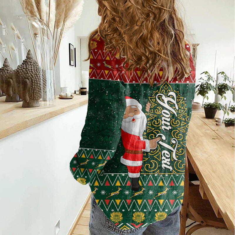Custom South Africa Christmas Geseende Kersfees Santa Claus African Pattern Women Casual Shirt