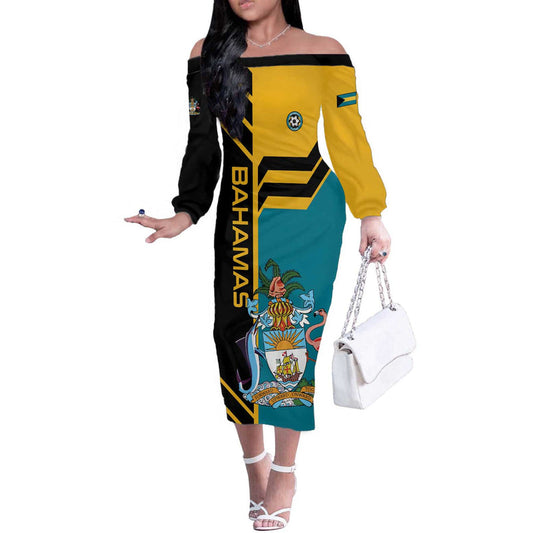 Custom Football The Bahamas Go Bahamian Slayers Off The Shoulder Long Sleeve Dress