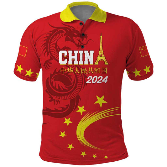 Custom China 2024 Chinese Dragon Yellow Star Polo Shirt