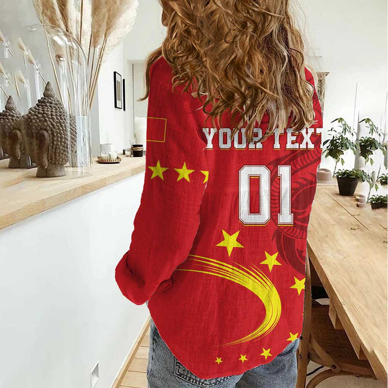 Custom China 2024 Chinese Dragon Yellow Star Women Casual Shirt