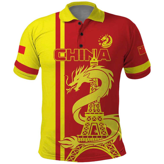 Custom China Chinese Dragon With Eiffel Tower Polo Shirt