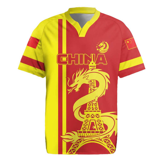 Custom China Chinese Dragon With Eiffel Tower Rugby Jersey