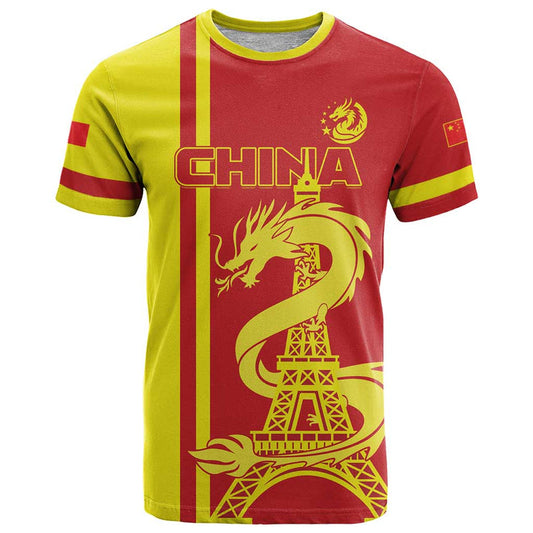 Custom China Chinese Dragon With Eiffel Tower T Shirt