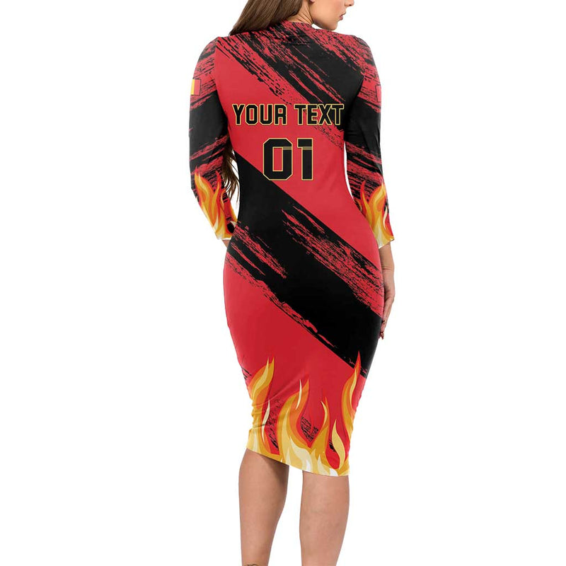 Custom Belgium 2024 Football Go De Rode Duivels Long Sleeve Bodycon Dress
