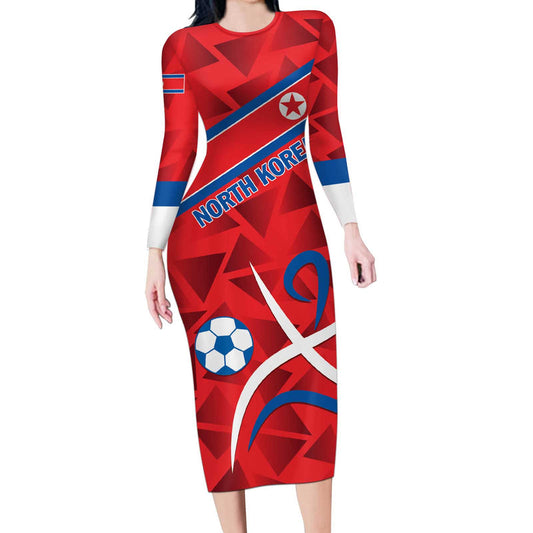 Custom North Korea Football Go Champion Long Sleeve Bodycon Dress