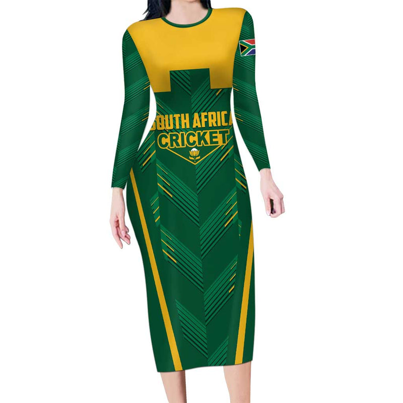Custom South Africa Cricket Sa Protea Woza Nawe Long Sleeve Bodycon Dress
