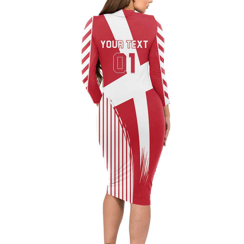 Custom Danmark 2024 Football We Are Red We Are White We Are Danish Dynamite Long Sleeve Bodycon Dress