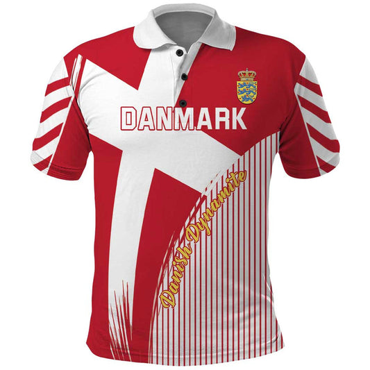Custom Danmark 2024 Football We are Red We are White We are Danish Dynamite Polo Shirt