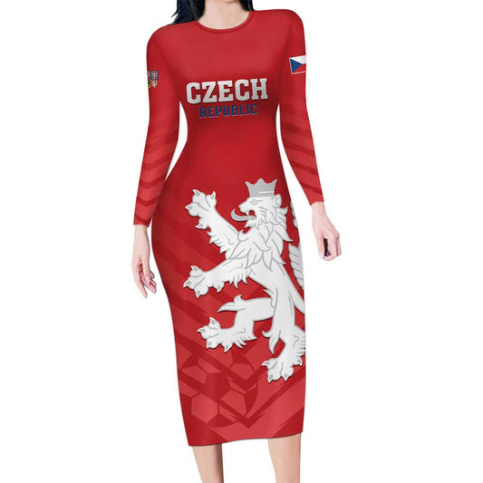 Custom Czech Republic 2024 Football Jeden Tym Jeden Cil Czechia Long Sleeve Bodycon Dress
