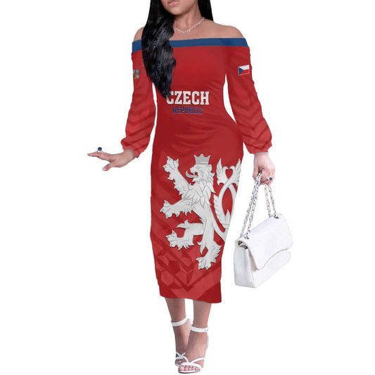 Custom Czech Republic 2024 Football Jeden Tym Jeden Cil Czechia Off The Shoulder Long Sleeve Dress