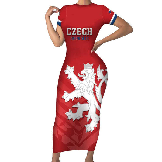 Custom Czech Republic 2024 Football Jeden Tym Jeden Cil Czechia Short Sleeve Bodycon Dress