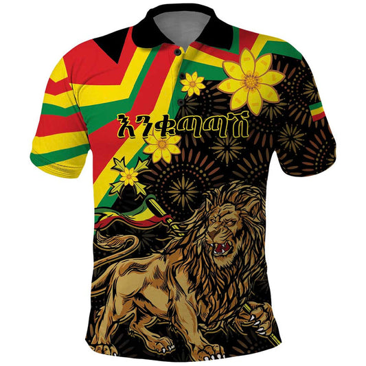 Enkutatash Ethiopia New Year Lion of Judah Adey Abeba Flower Polo Shirt