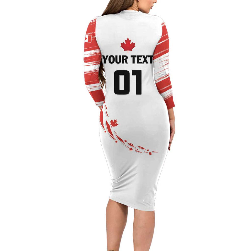 Custom Canada Hockey Canada Owns Hockey Long Sleeve Bodycon Dress