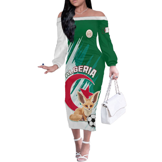 Algeria Football Go Les Fennecs Off The Shoulder Long Sleeve Dress